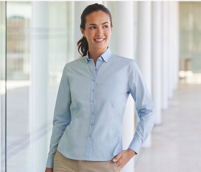 LADIES' LONG SLEEVED 'COTTON FEEL' COOLPLUS® SHIRT HENBURY HY583