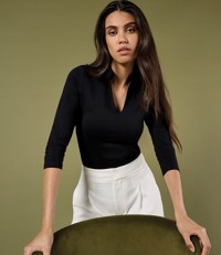 Ladies 3/4 Sleeve Mandarin Collar Top Kustom Kit K785