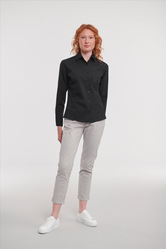 Russell Ladies LSL Classic Pure Cotton Poplin Shirt Russell Athletic 9936F